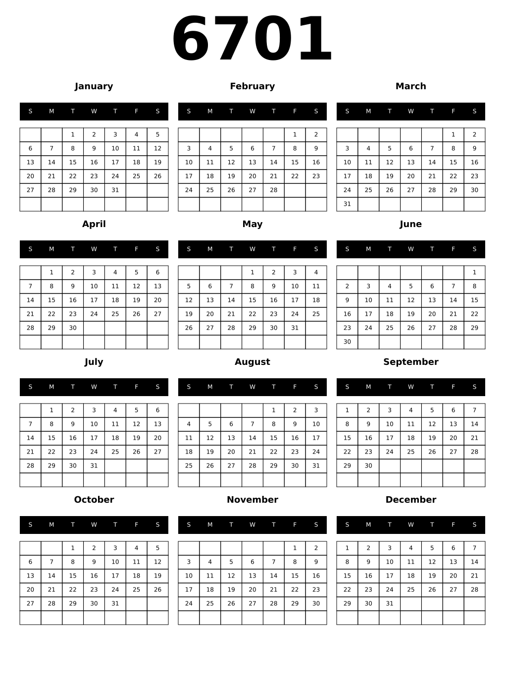 Printable 6701 Calendars