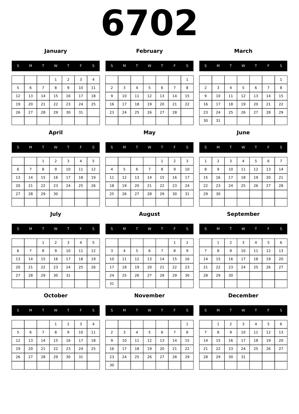 Printable 6702 Calendars