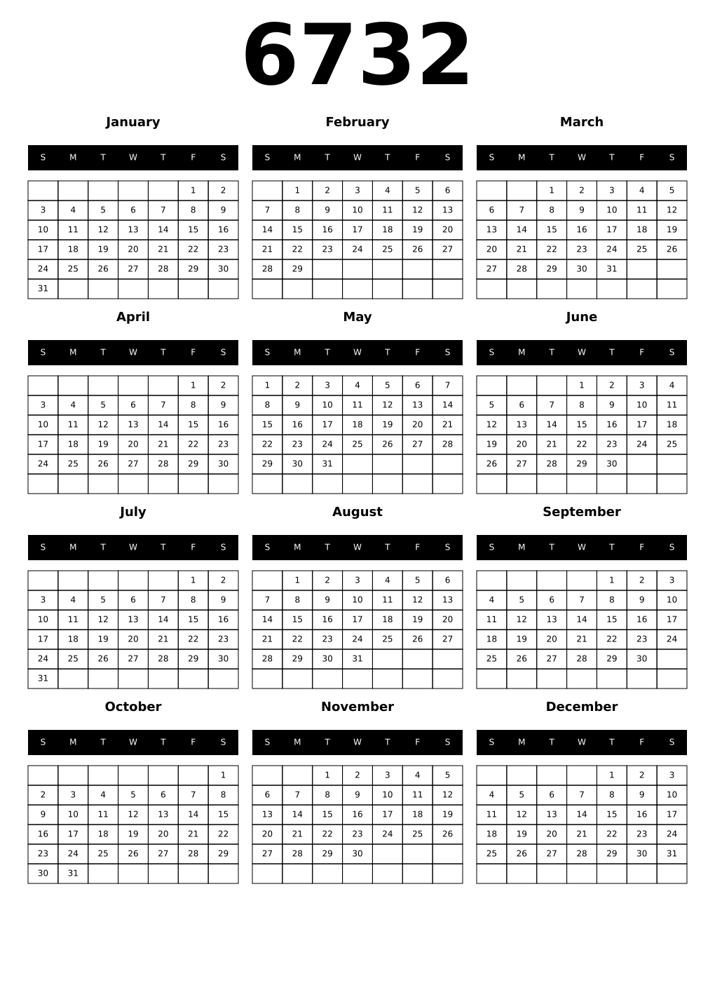 Printable 6732 Calendars