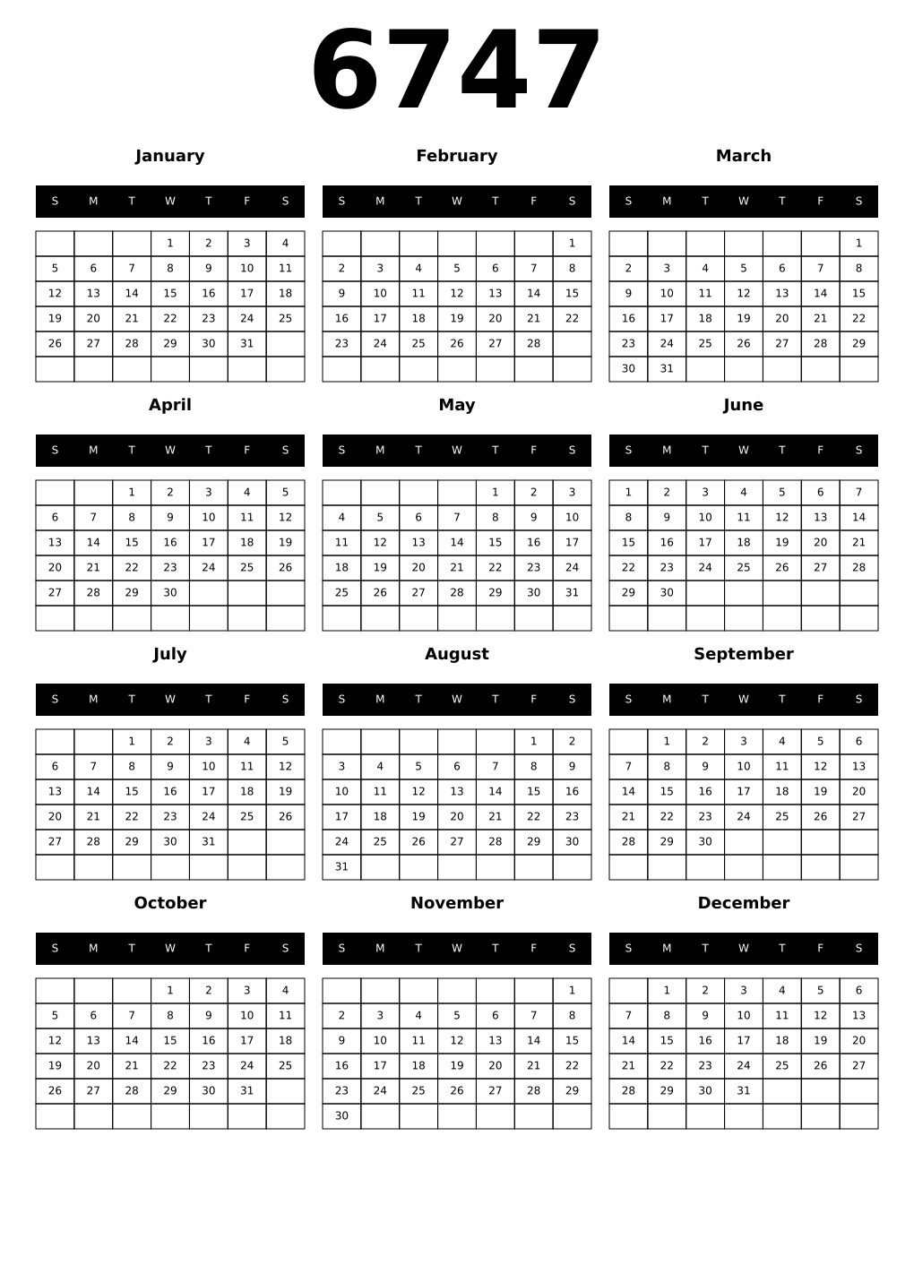 Printable 6747 Calendars