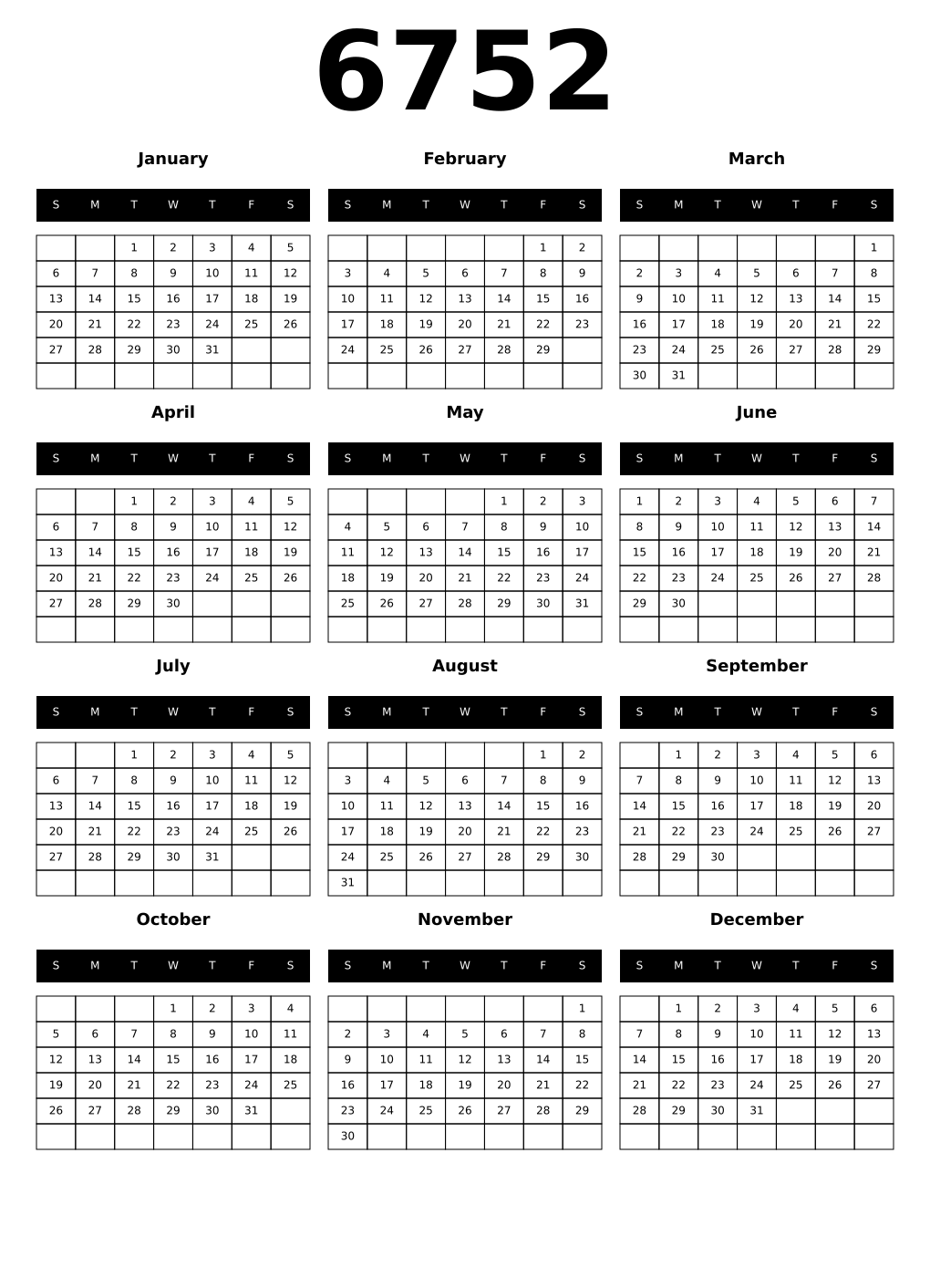 Printable 6752 Calendars
