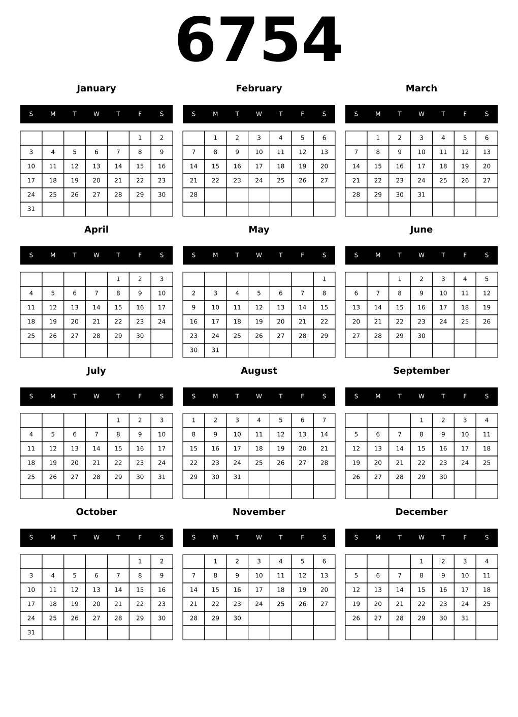 Printable 6754 Calendars