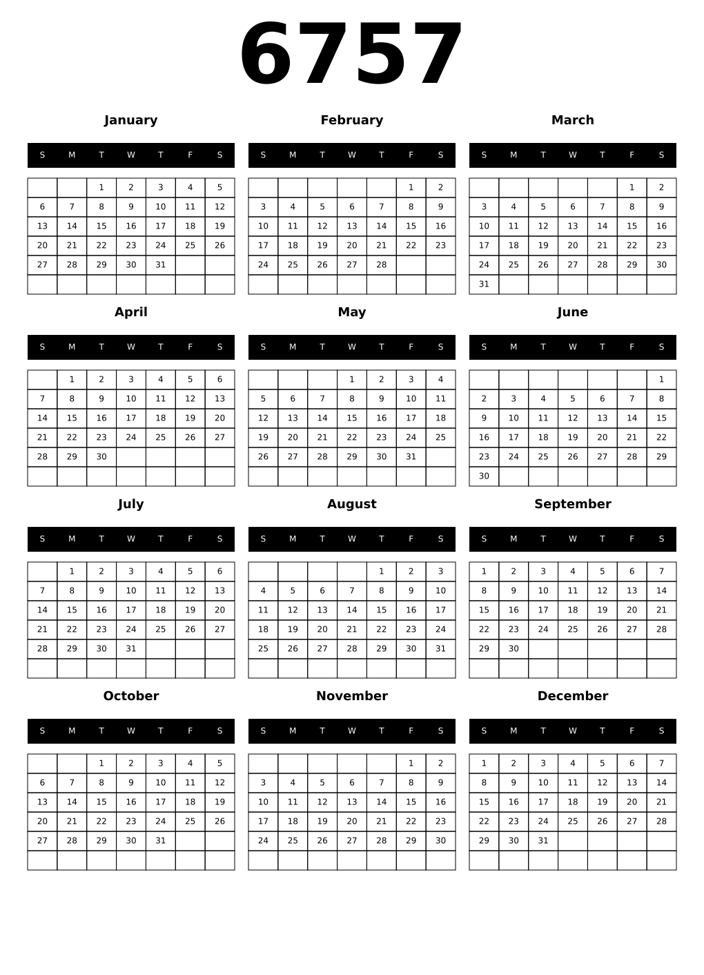 Printable 6757 Calendars