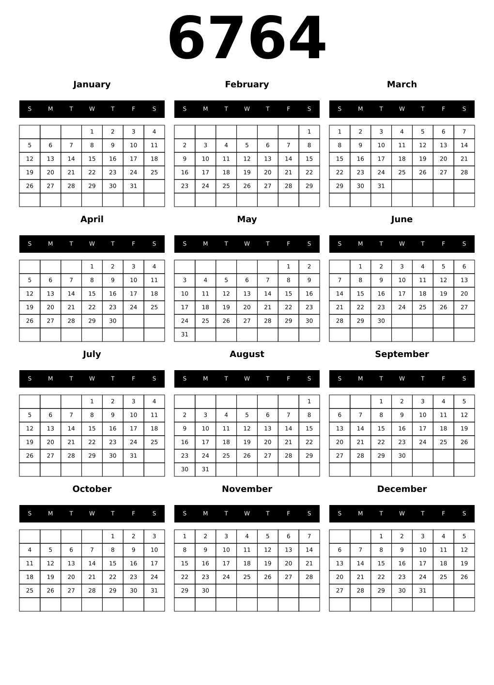 Printable 6764 Calendars