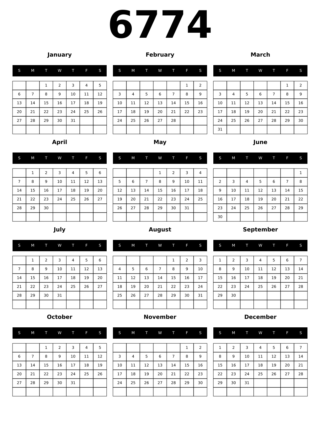 Printable 6774 Calendars