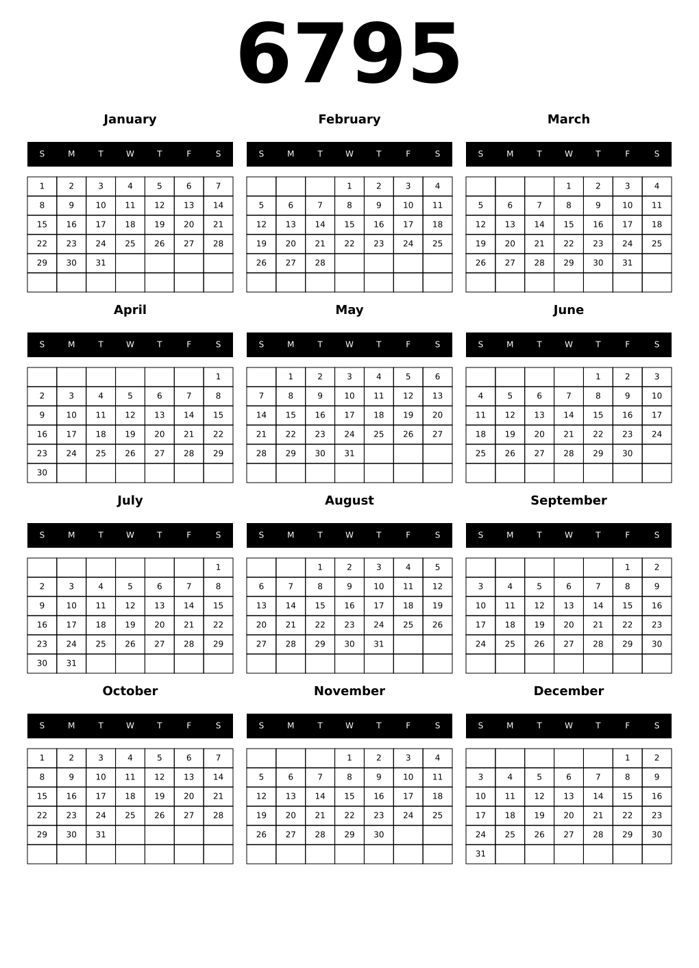 Printable 6795 Calendars