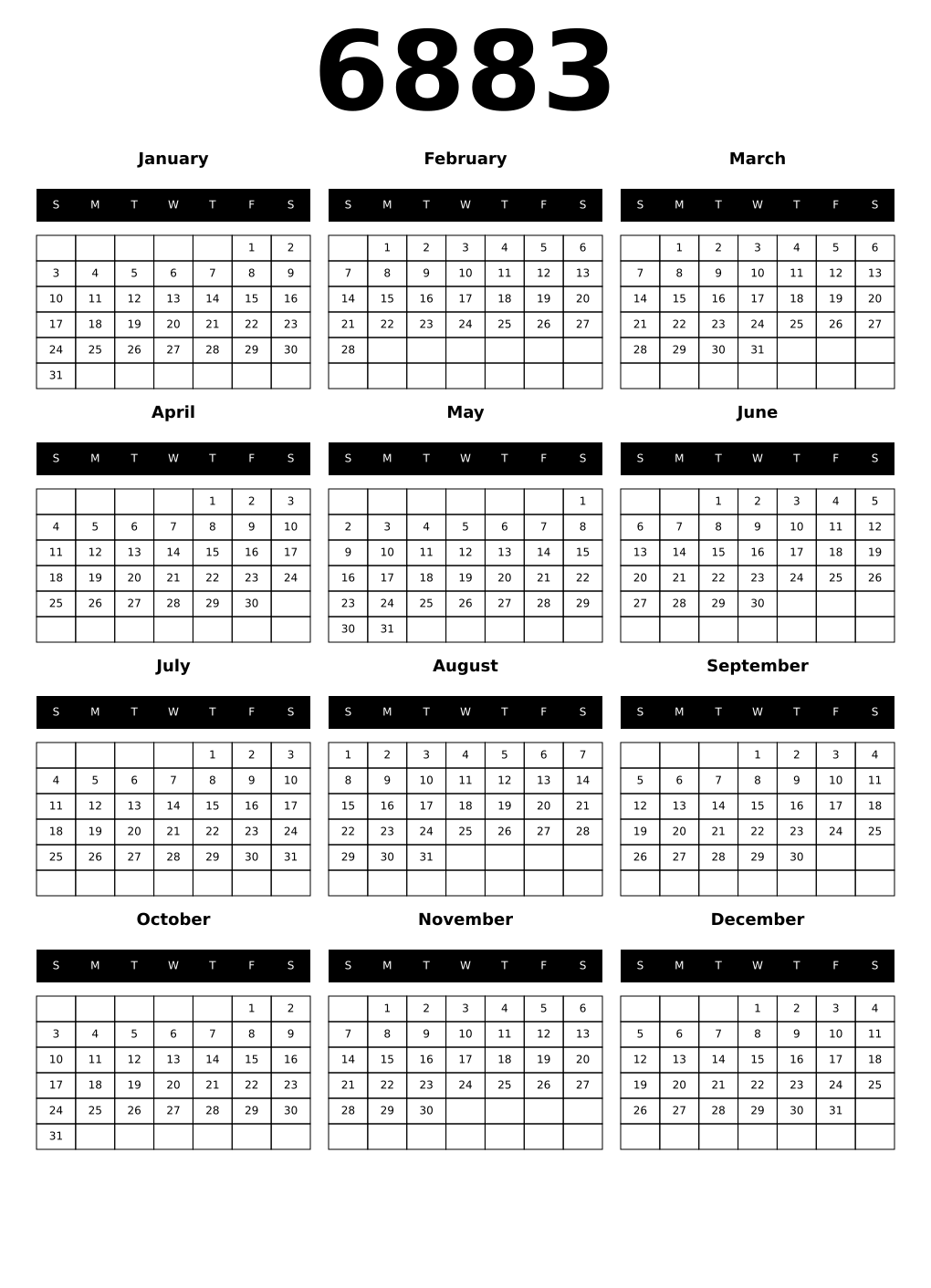 Printable 6883 Calendars
