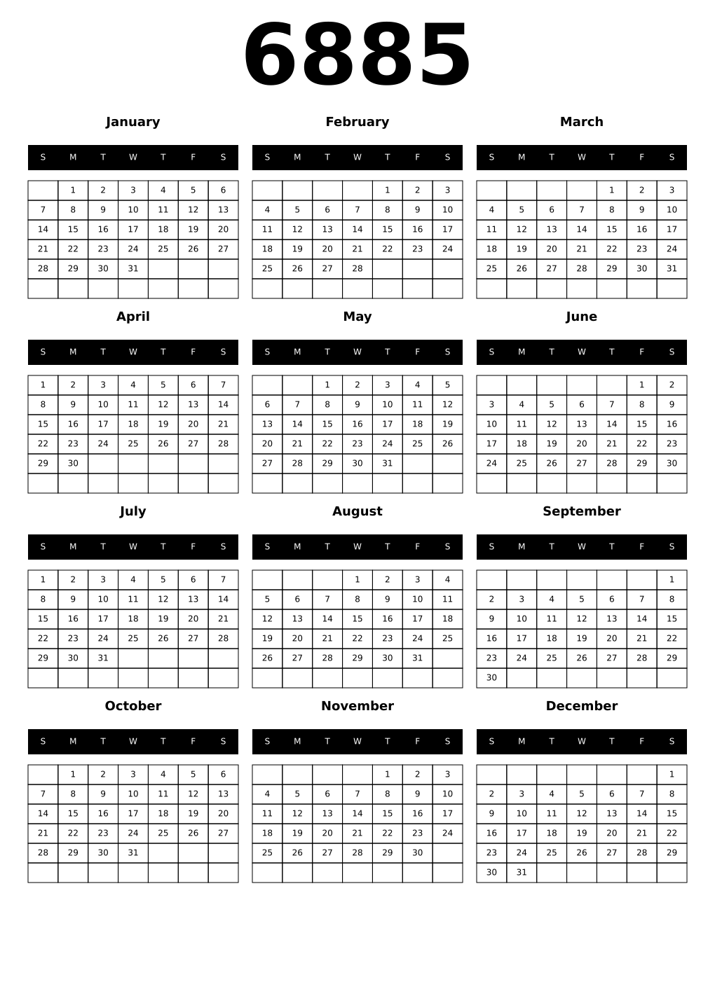 Printable 6885 Calendars