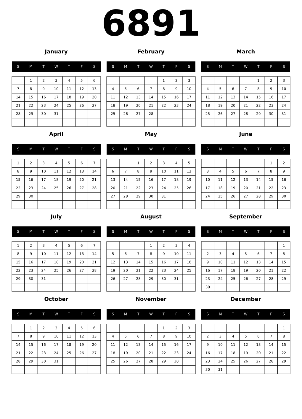 Printable 6891 Calendars