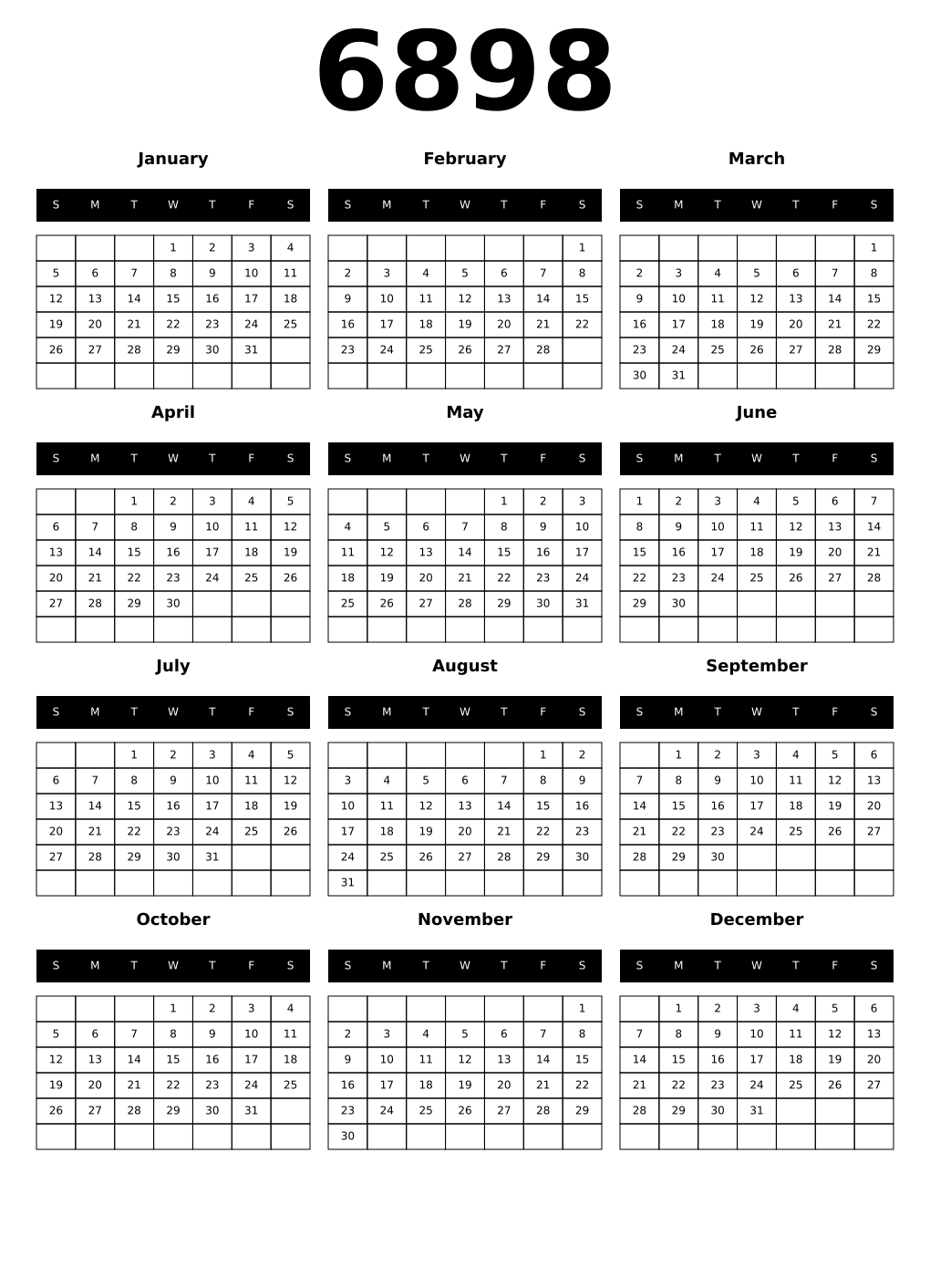 Printable 6898 Calendars