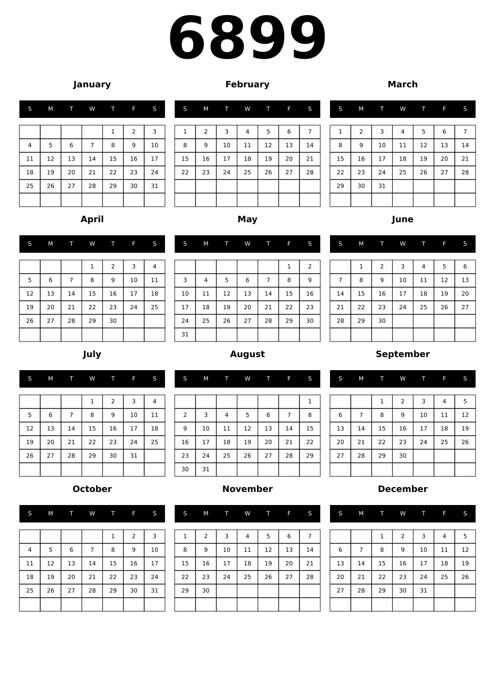 Printable 6899 Calendars