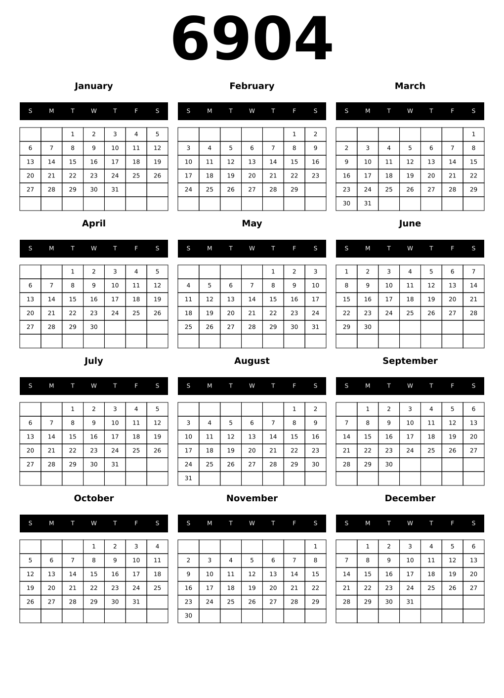 Printable 6904 Calendars