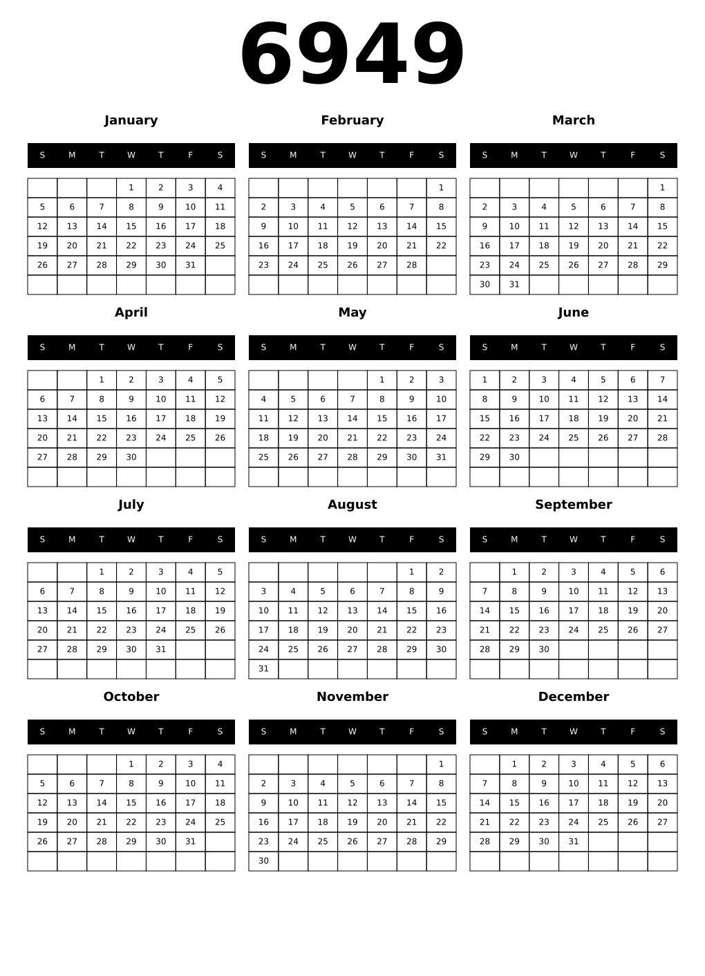 Printable 6949 Calendars