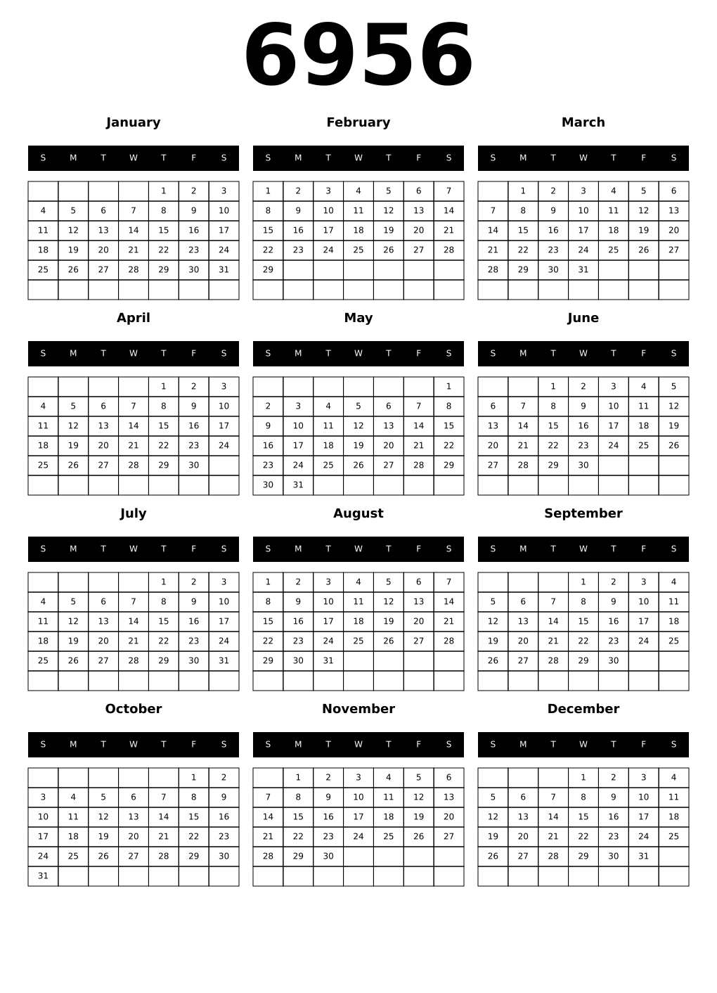 Printable 6956 Calendars