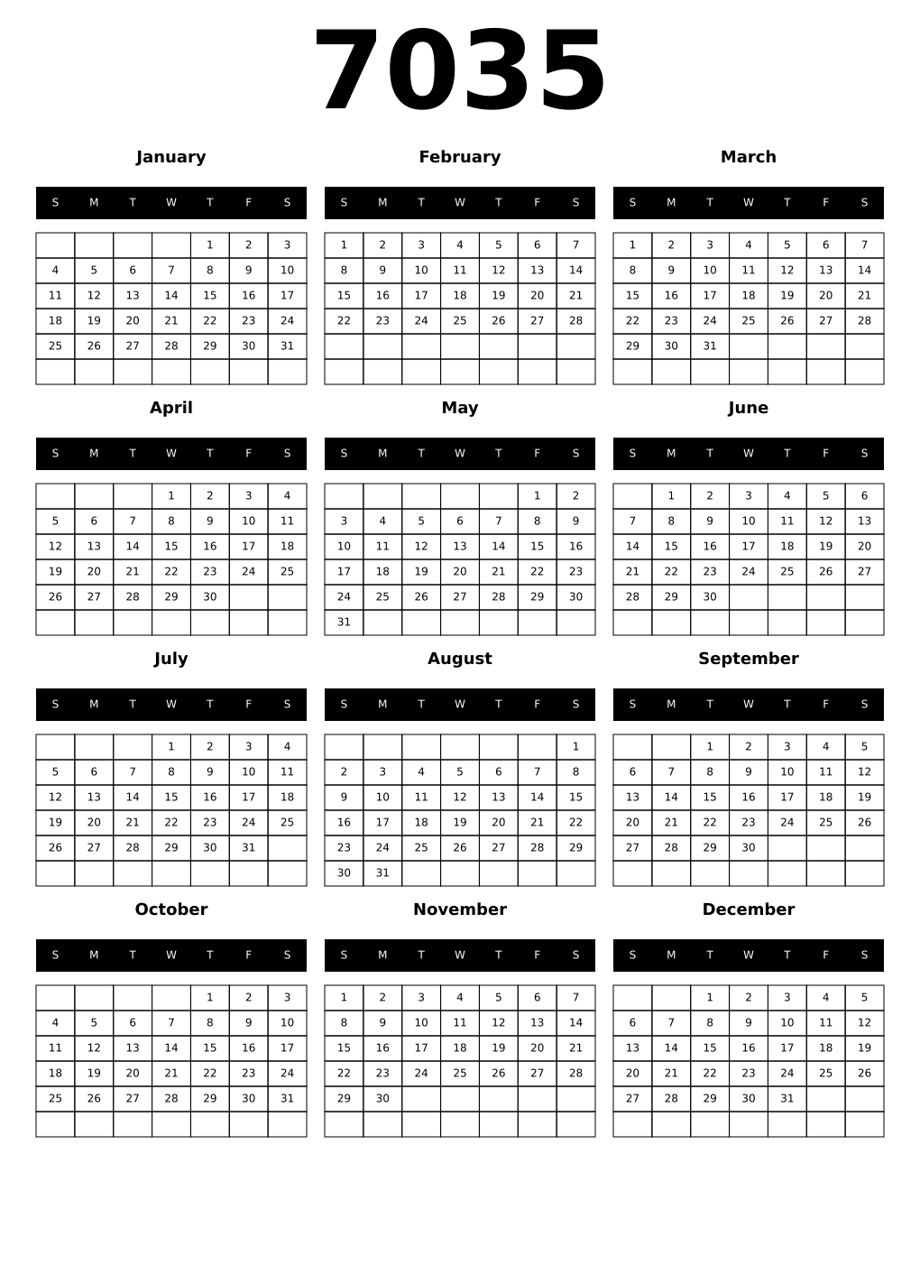 Printable 7035 Calendars