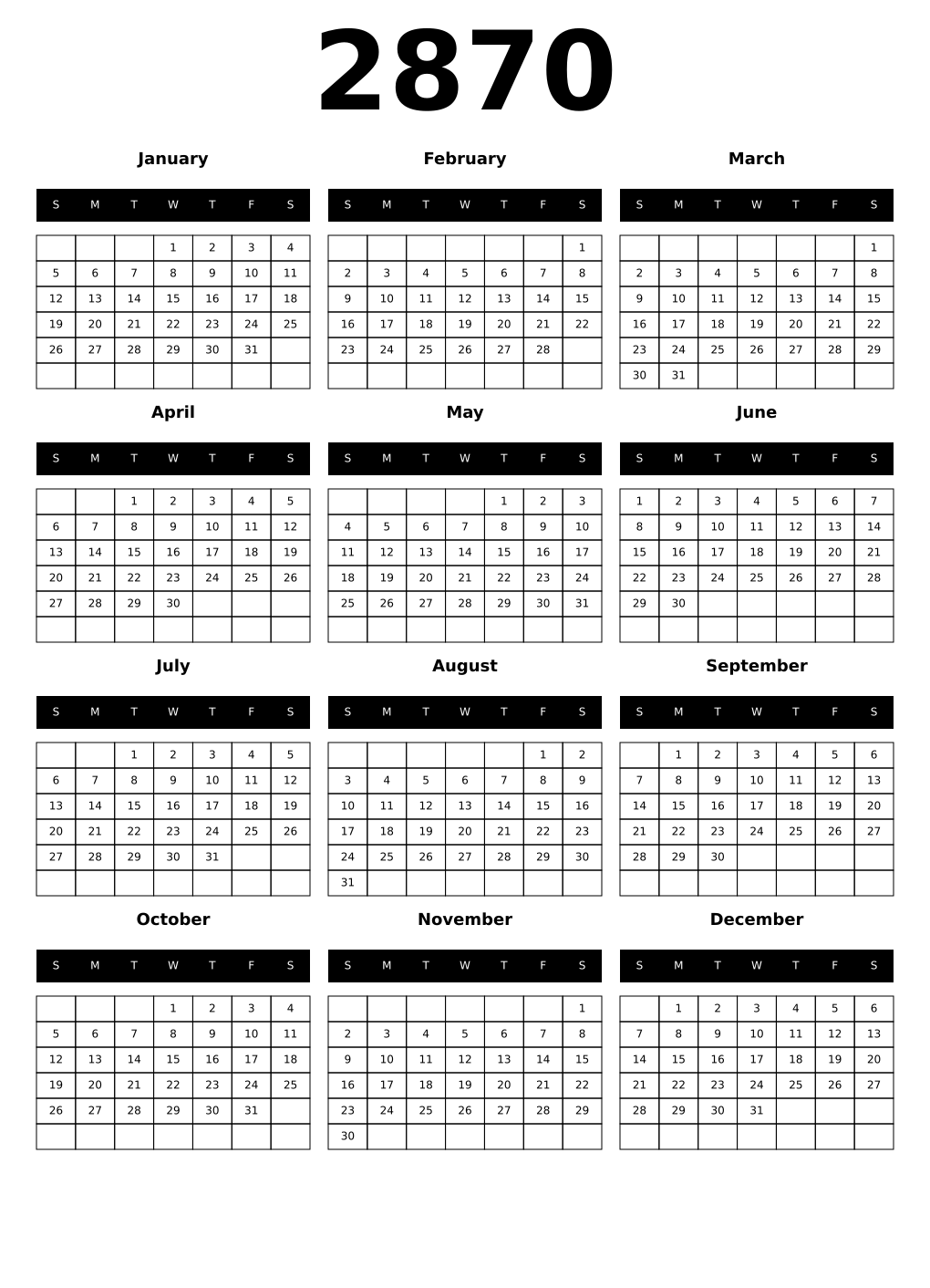 Printable 2870 Calendars