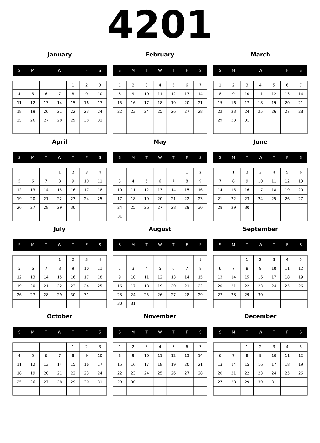 Printable 4201 Calendars
