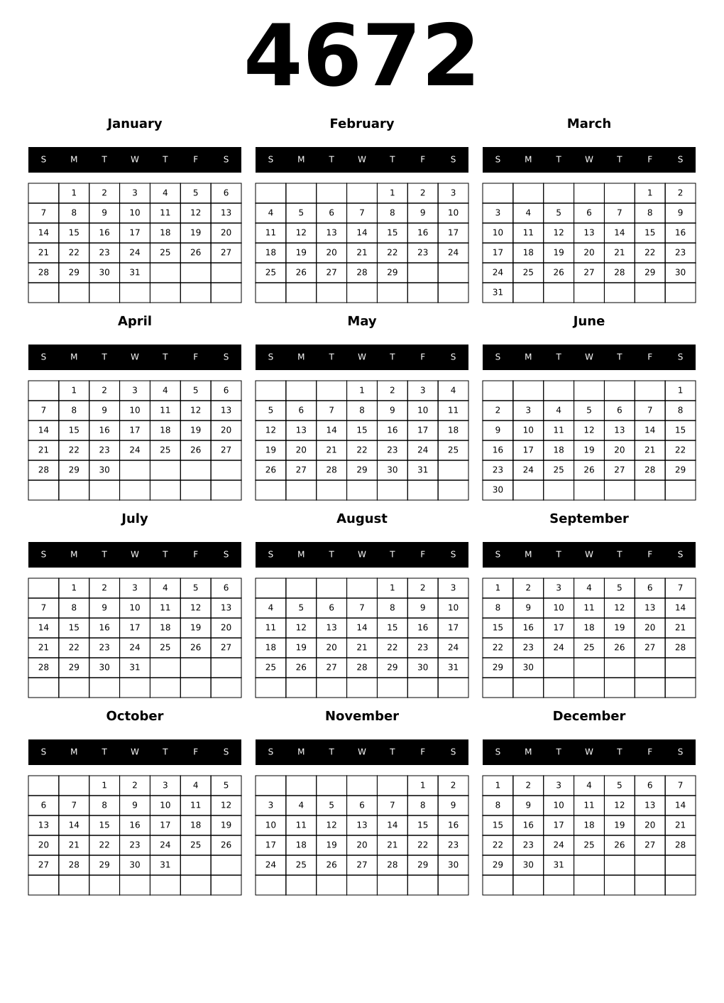 Printable 4672 Calendars