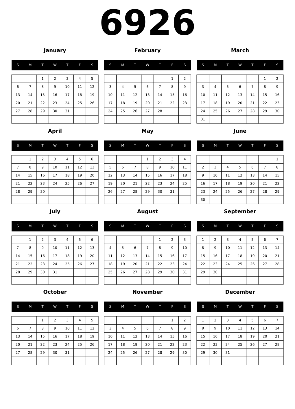 Printable 6926 Calendars