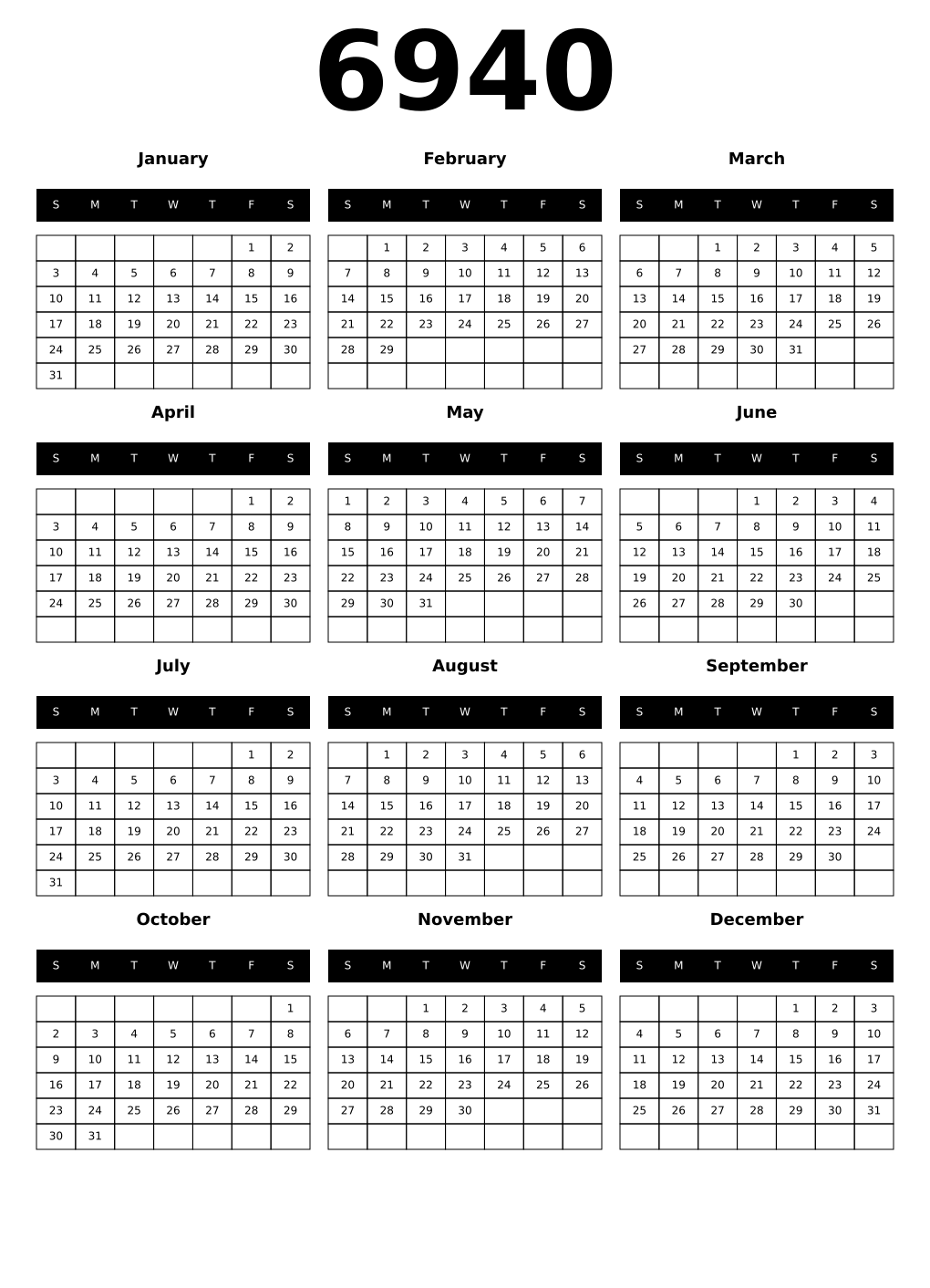 Printable 6940 Calendars