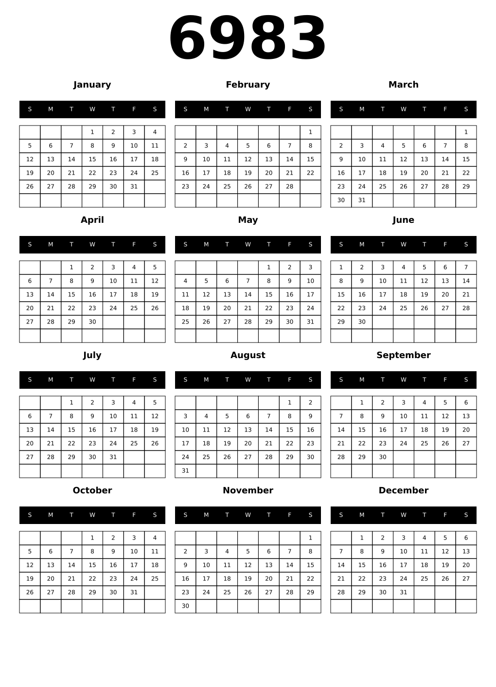 Printable 6983 Calendars