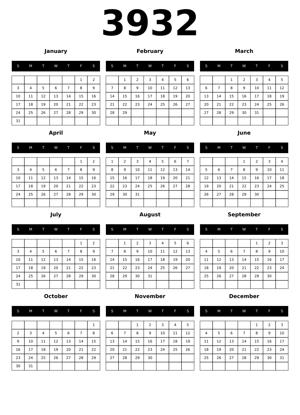 Printable 3932 Calendars