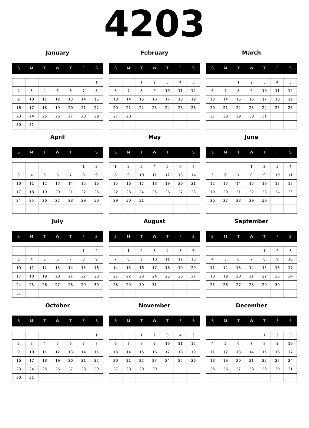Printable 4203 Calendars