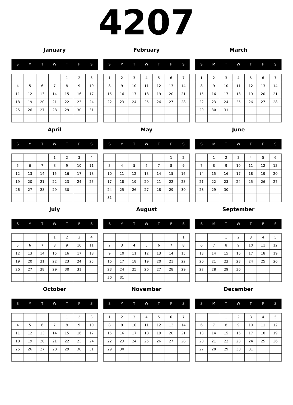 Printable 4207 Calendars