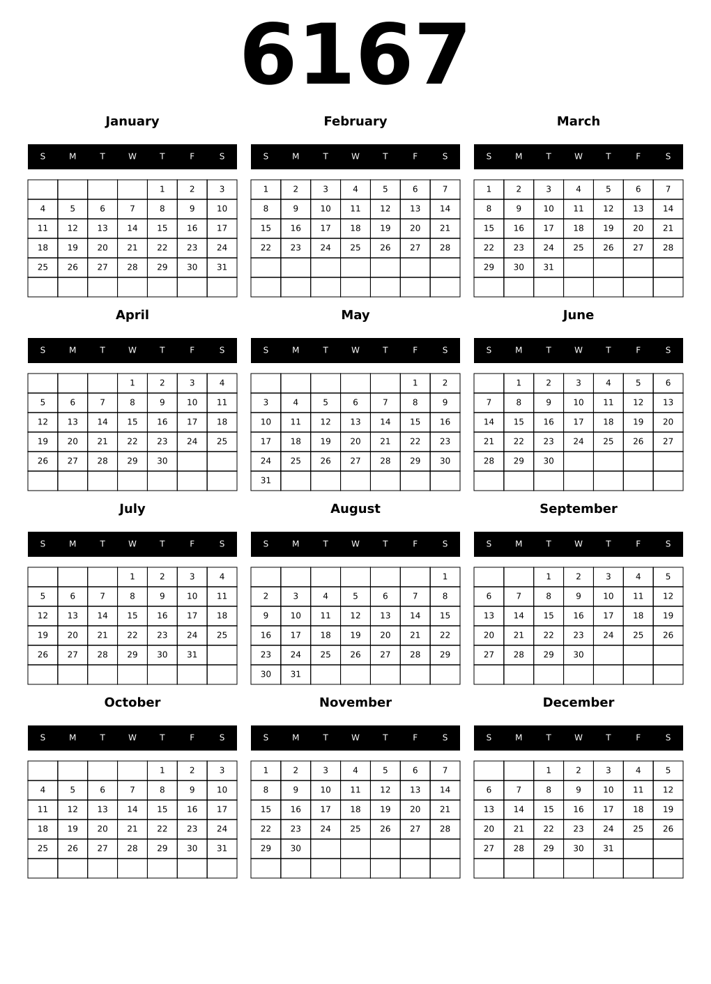 Printable 6167 Calendars