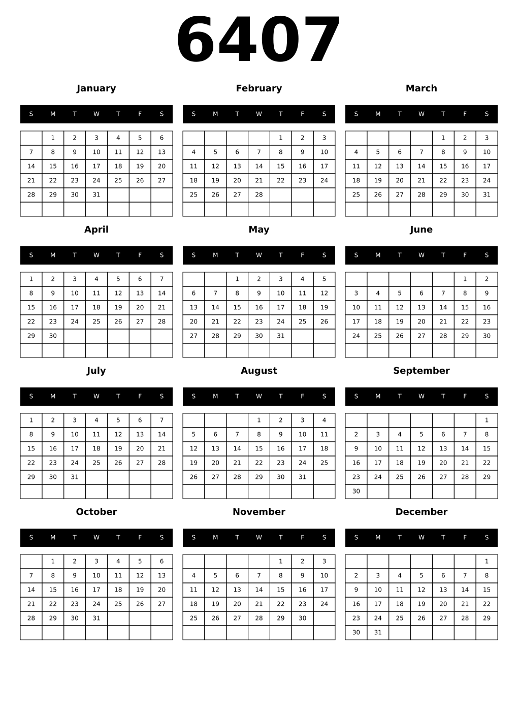 Printable 6407 Calendars