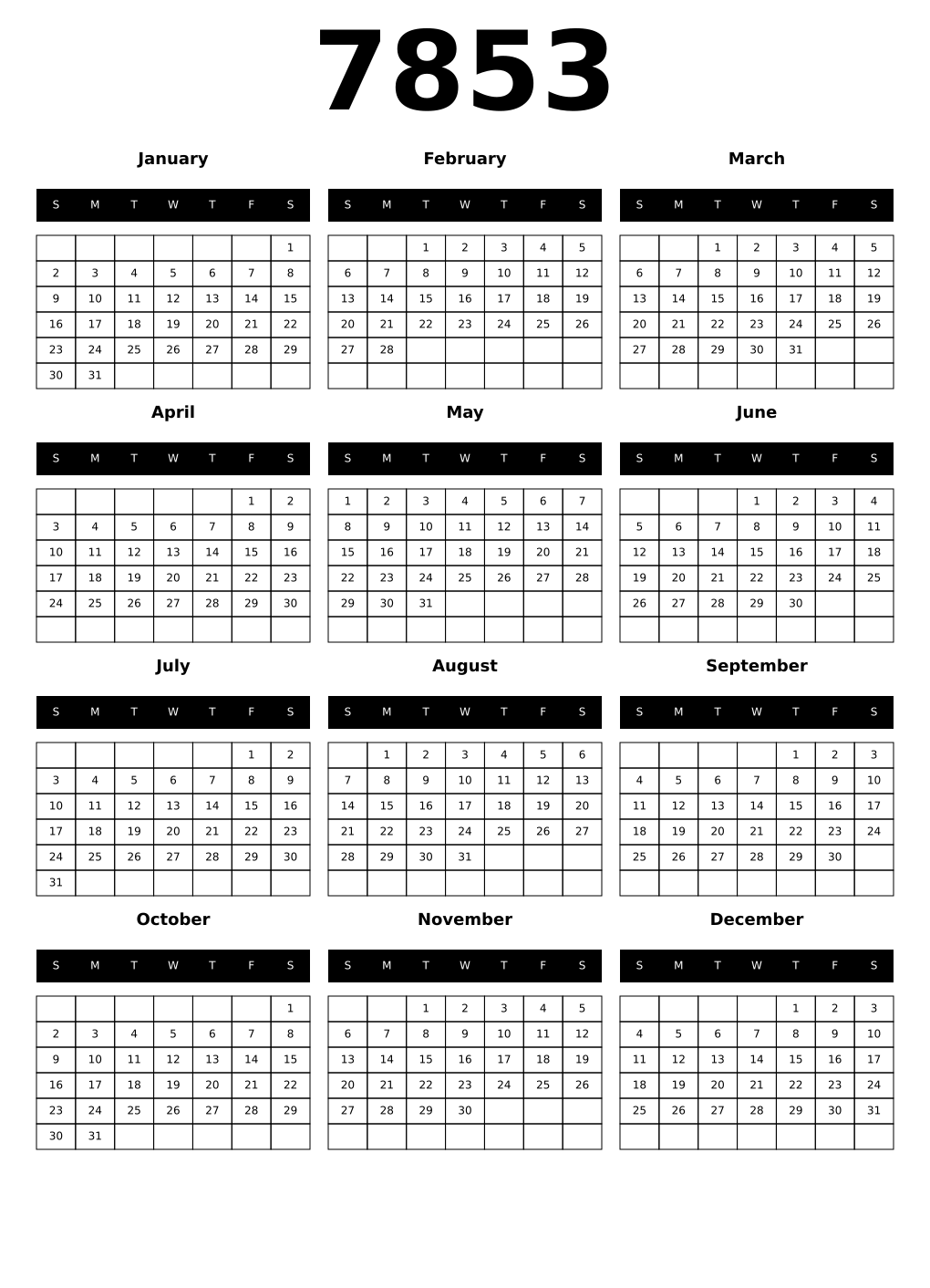 Printable 7853 Calendars
