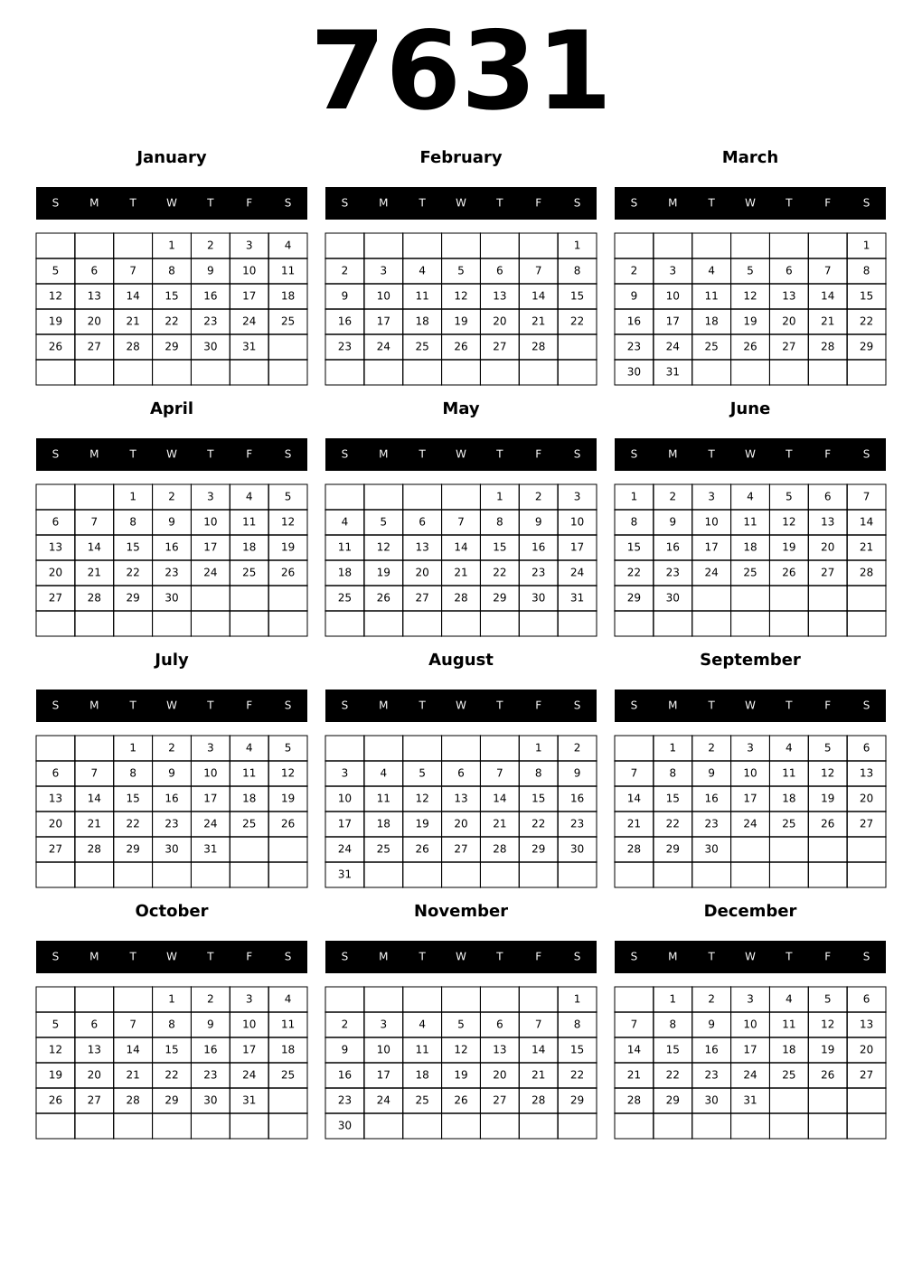 Printable 7631 Calendars