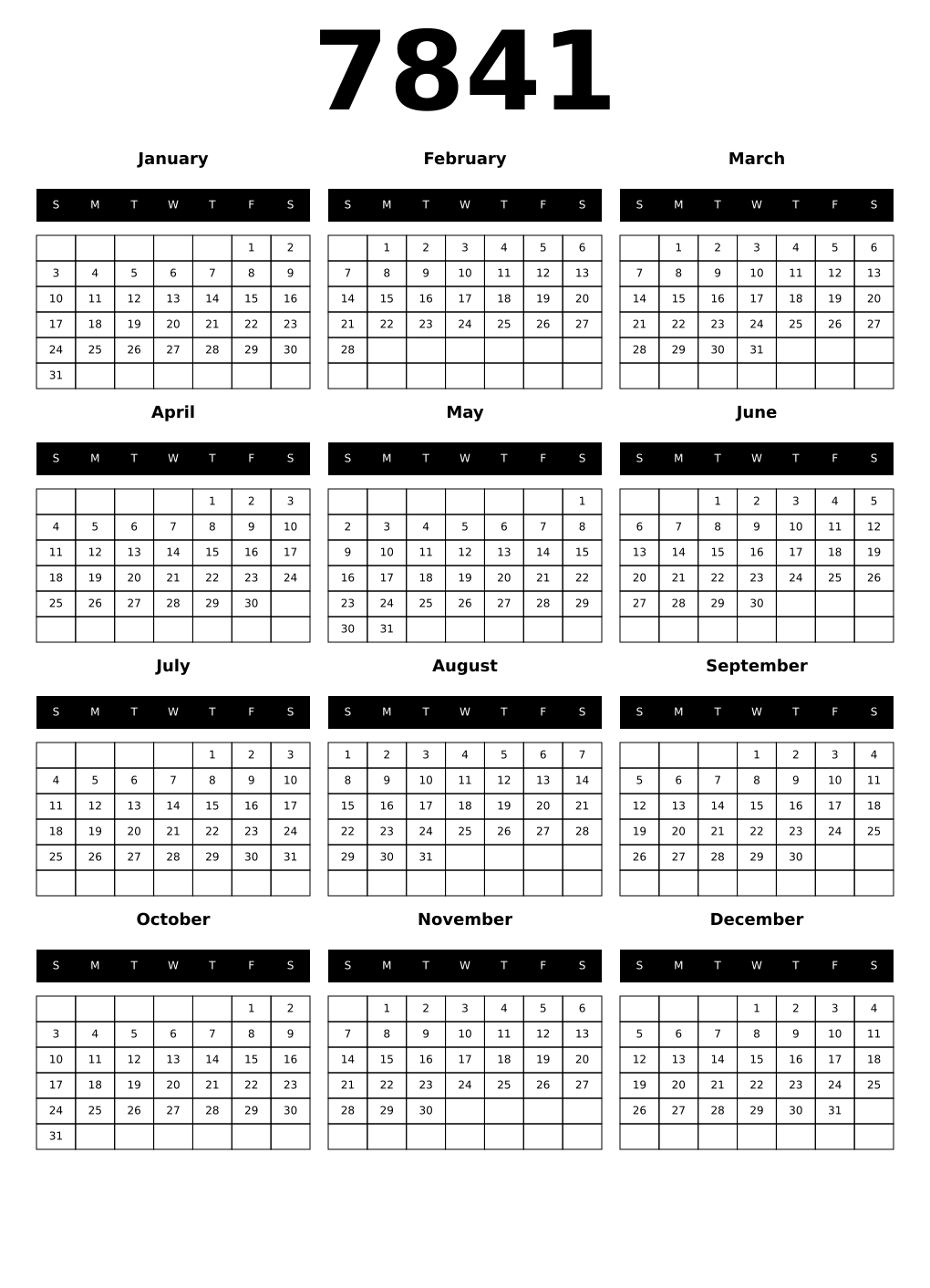 Printable 7841 Calendars