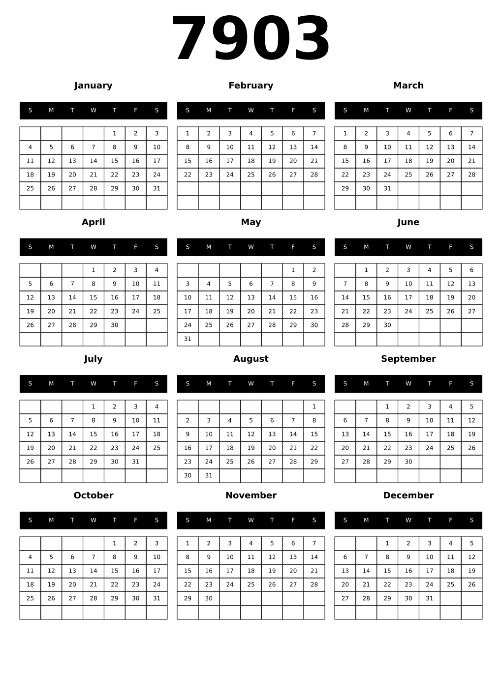 Printable 7903 Calendars