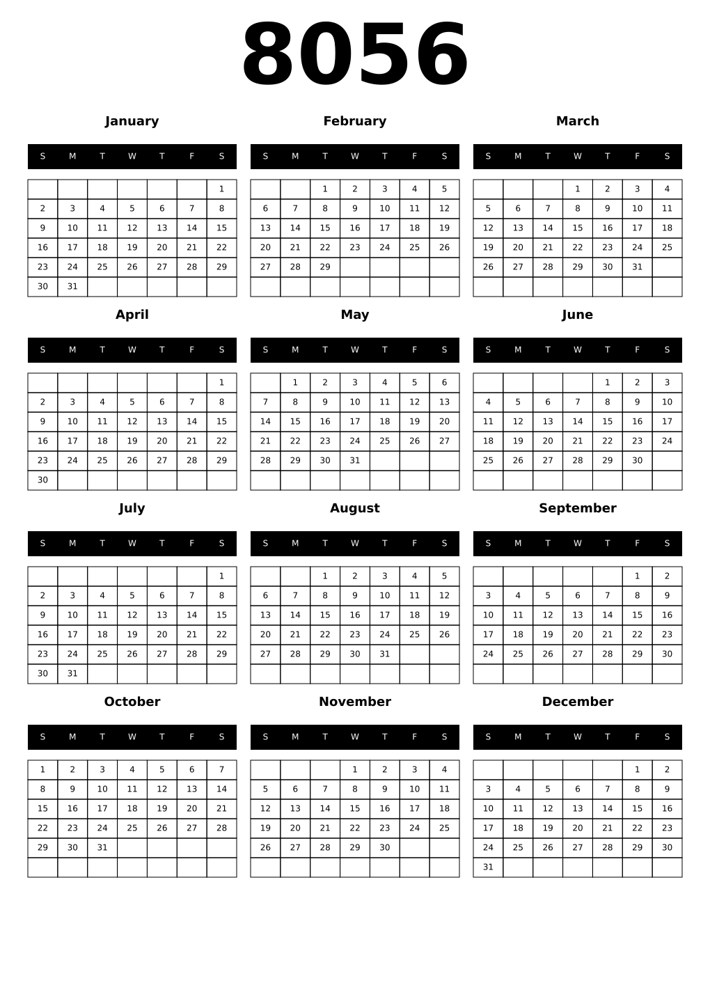 Printable 8056 Calendars