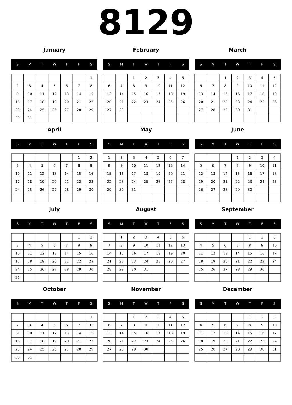 Printable 8129 Calendars
