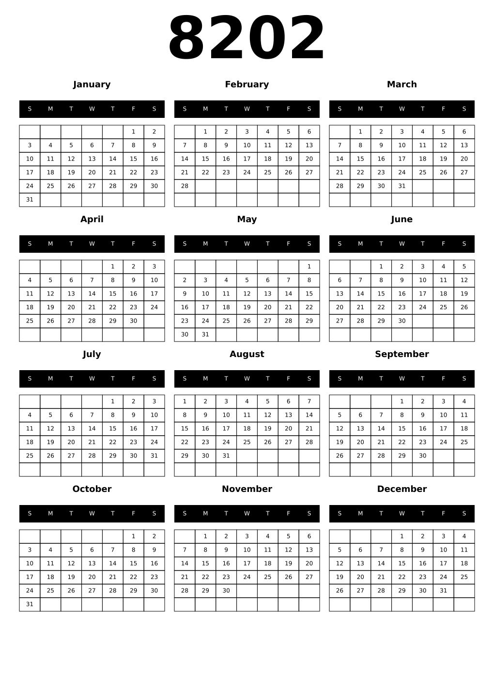 Printable 8202 Calendars