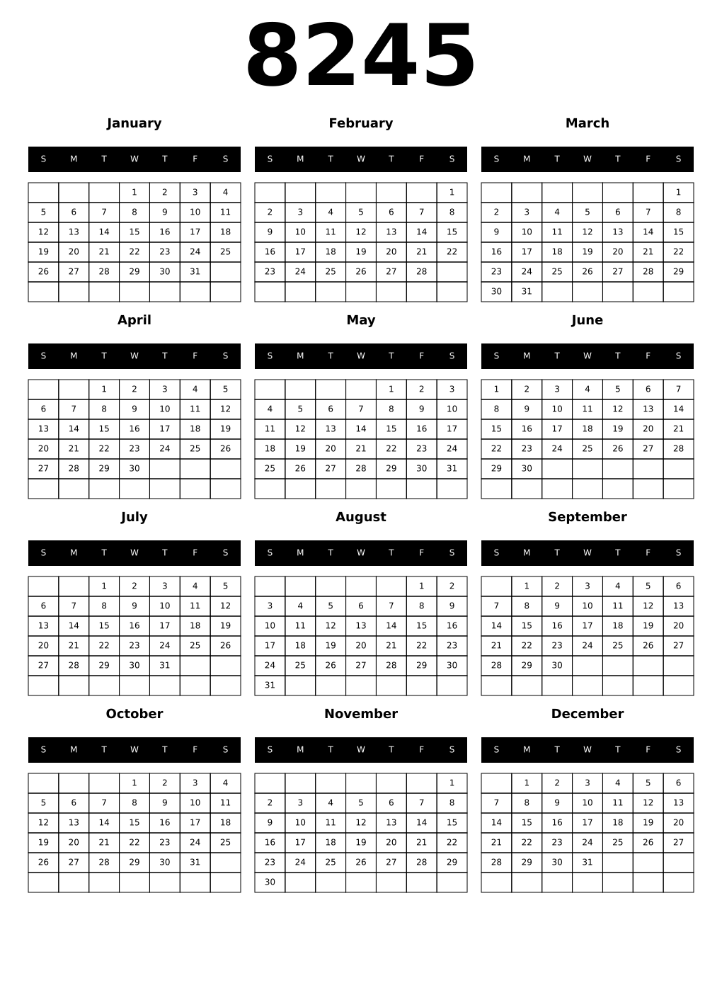 Printable 8245 Calendars