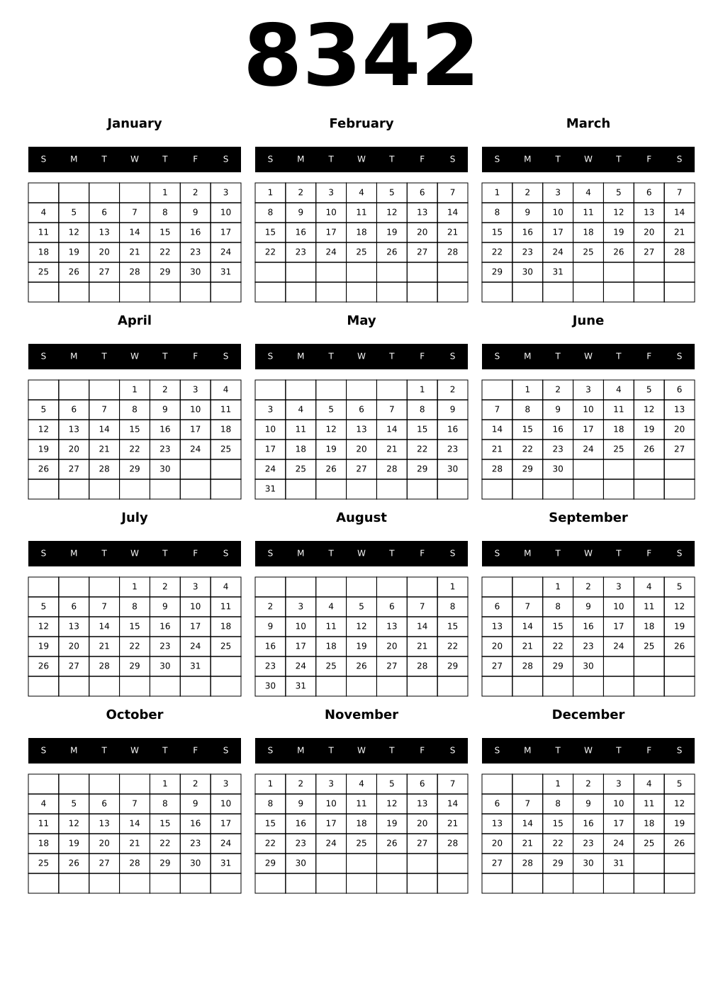 Printable 8342 Calendars