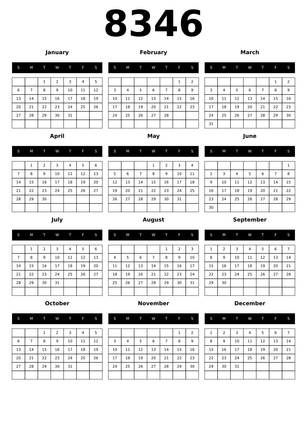 Printable 8346 Calendars
