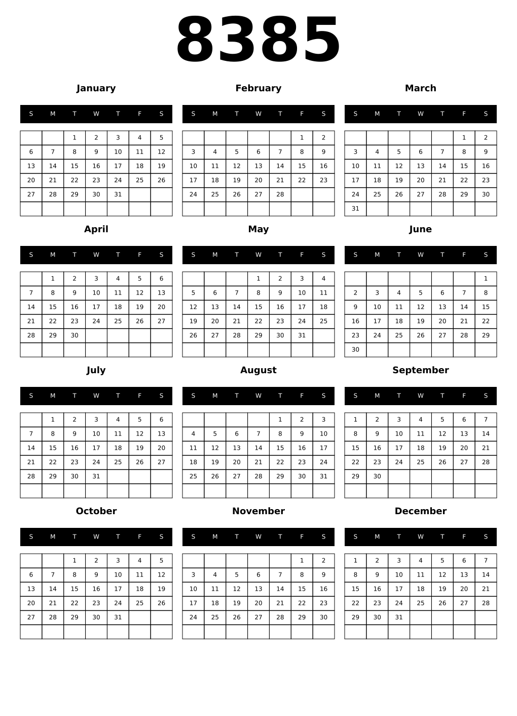 Printable 8385 Calendars