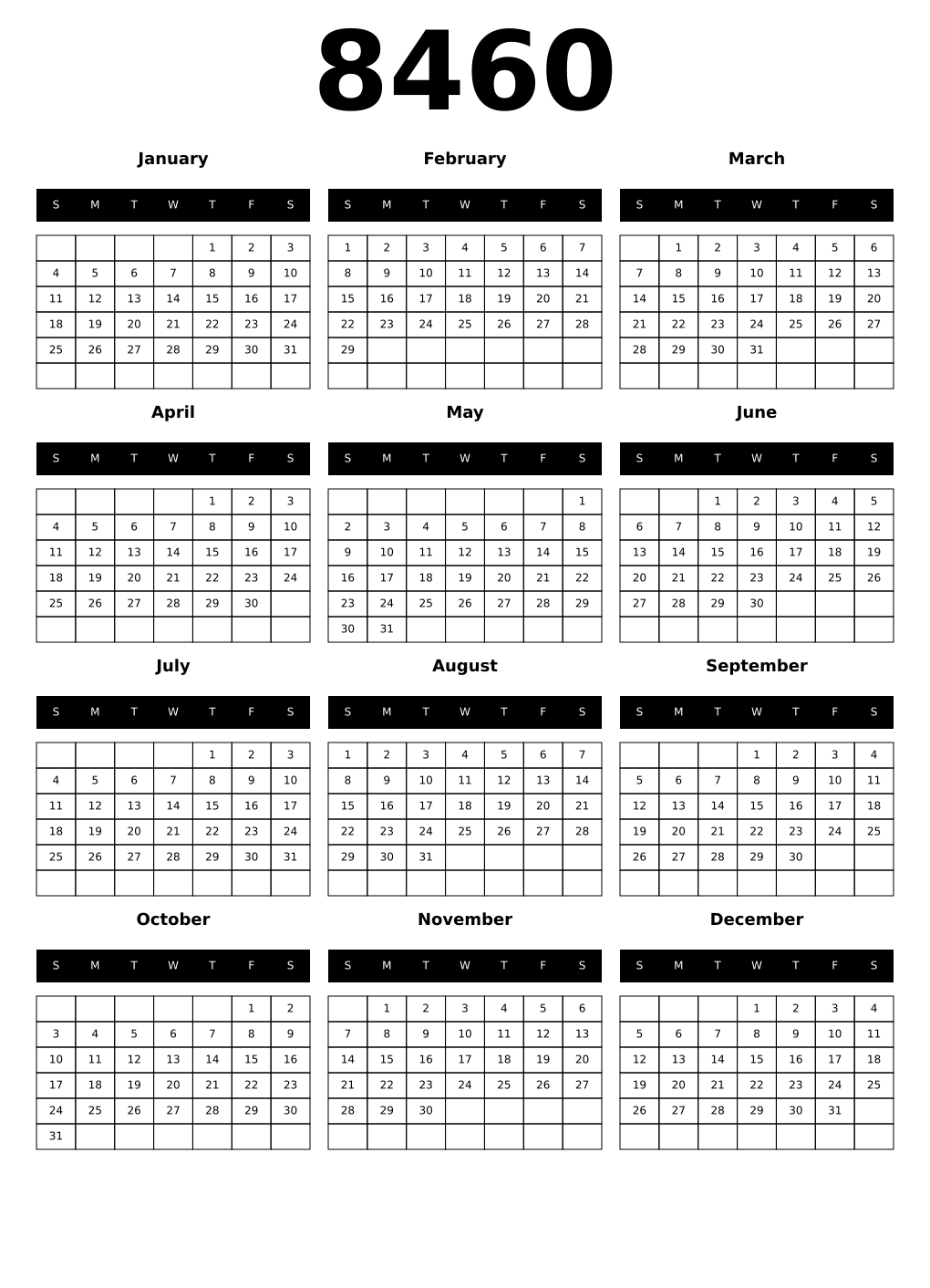 Printable 8460 Calendars