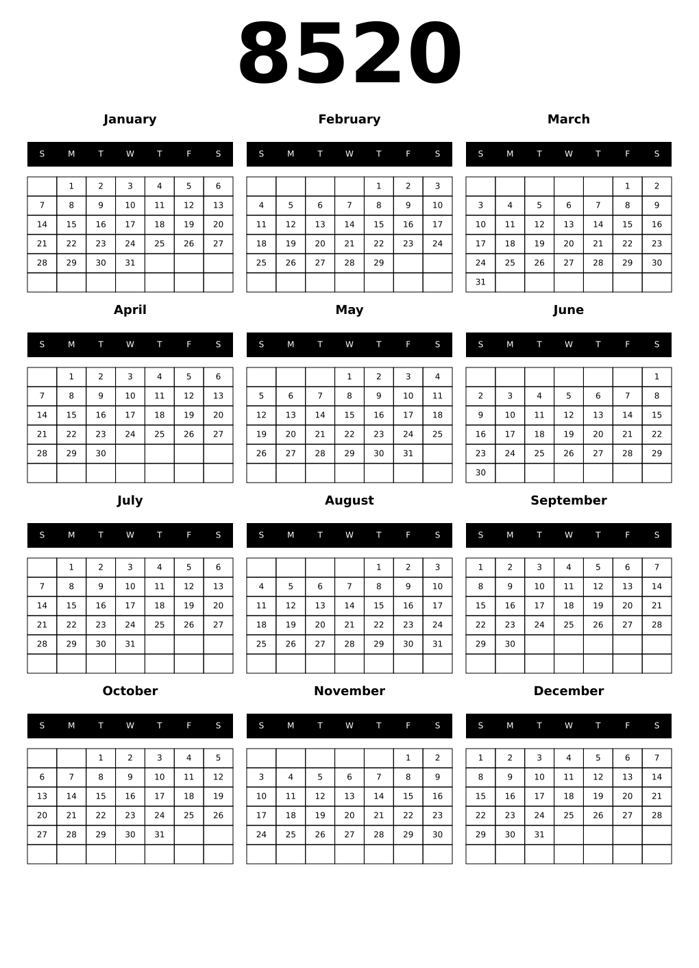 Printable 8520 Calendars