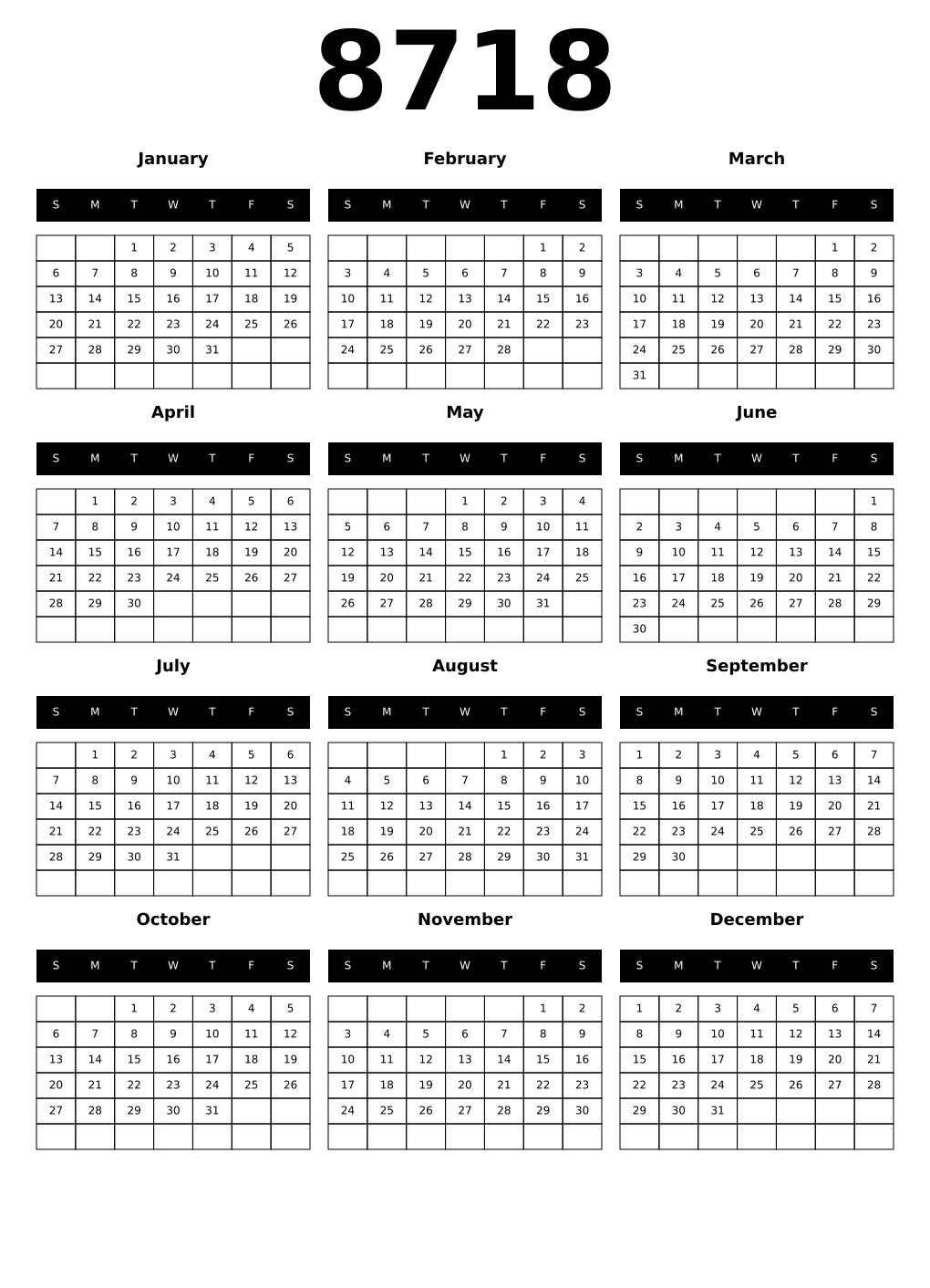 Printable 8718 Calendars