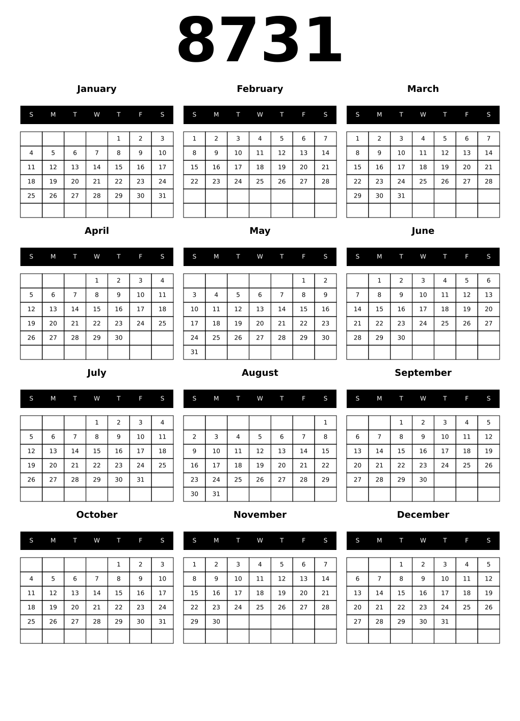 Printable 8731 Calendars