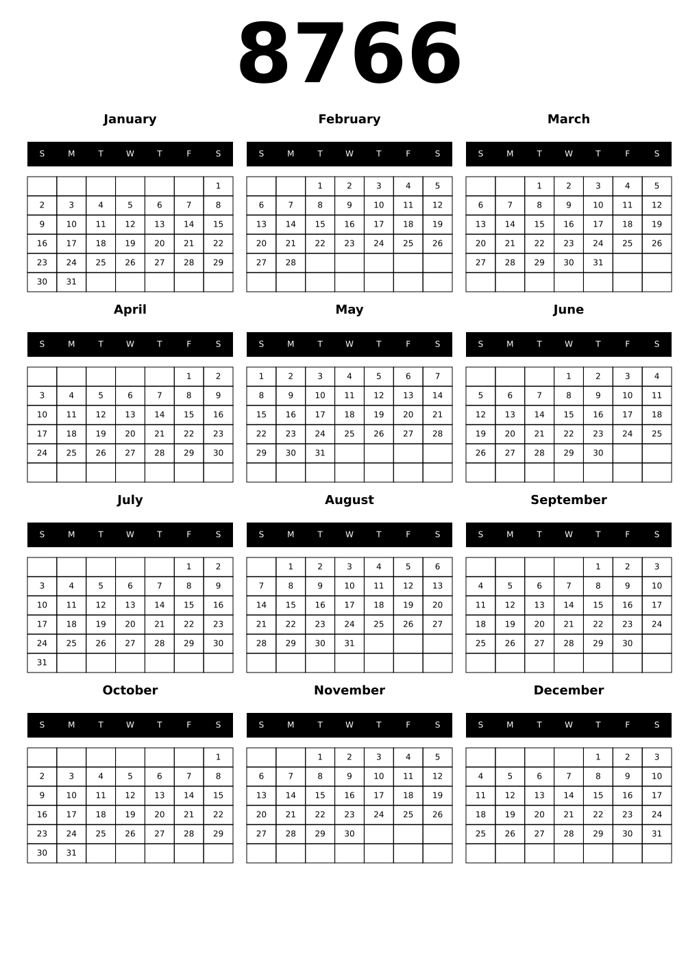 Printable 8766 Calendars