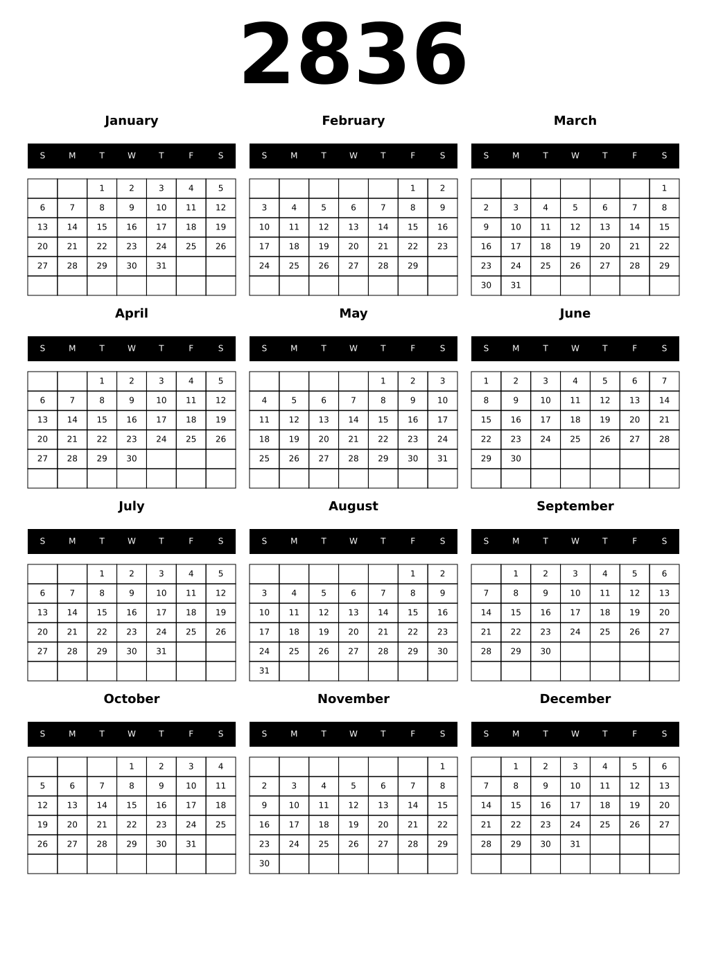 Printable 2836 Calendars