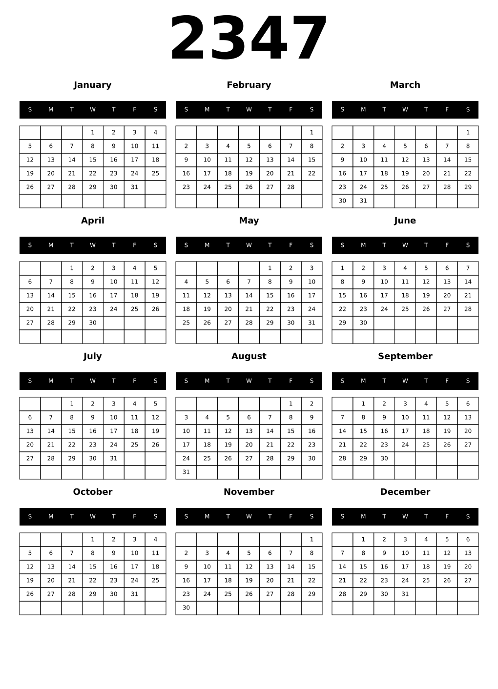 Printable 2347 Calendars