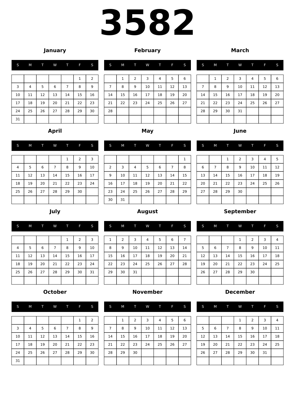 Printable 3582 Calendars