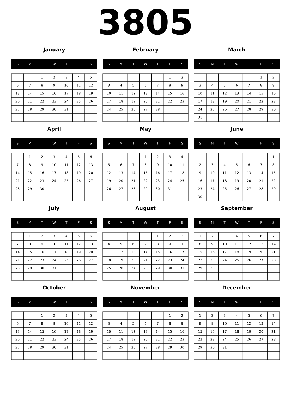 Printable 3805 Calendars